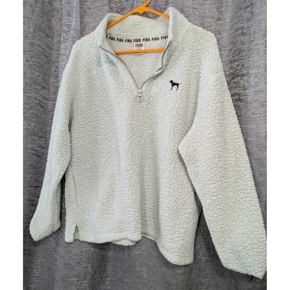 Pink VS Women's Pullover 1/4 Zip Mint Green Navy Cuff Sz L Long Sleeve
